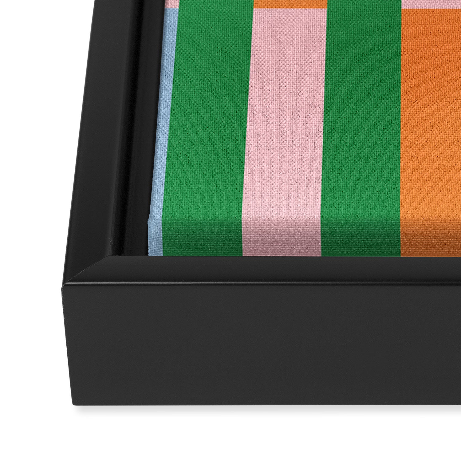 Color Block Stripes in Green, Light Blue, Orange, and Pink Framed Canvas Print Gallery Image 3