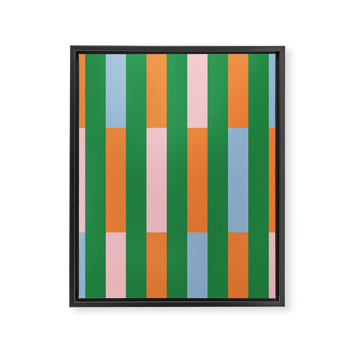 Color Block Stripes in Green, Light Blue, Orange, and Pink Framed Canvas Print Gallery Image 1