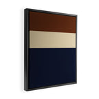 Color Block Triple - Minimalist Solid Stripe Pattern in Brown, Cream Beige, and Dark Navy Blue Framed Canvas Print Gallery Image 2