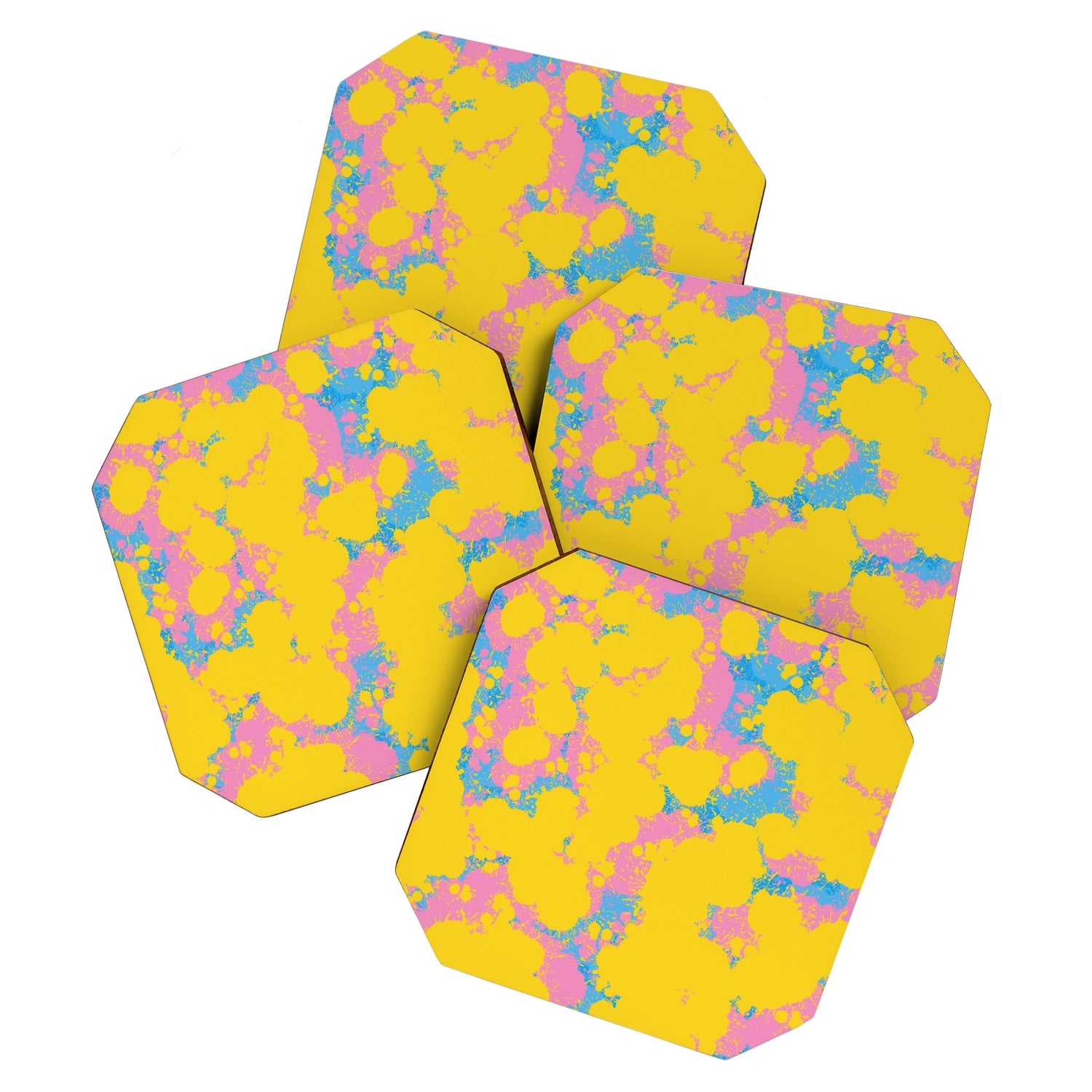 Colorful 80s Paint Spatter Fun Retro Contemporary Abstract in Pink Yellow Blue Coaster Gallery Image 1