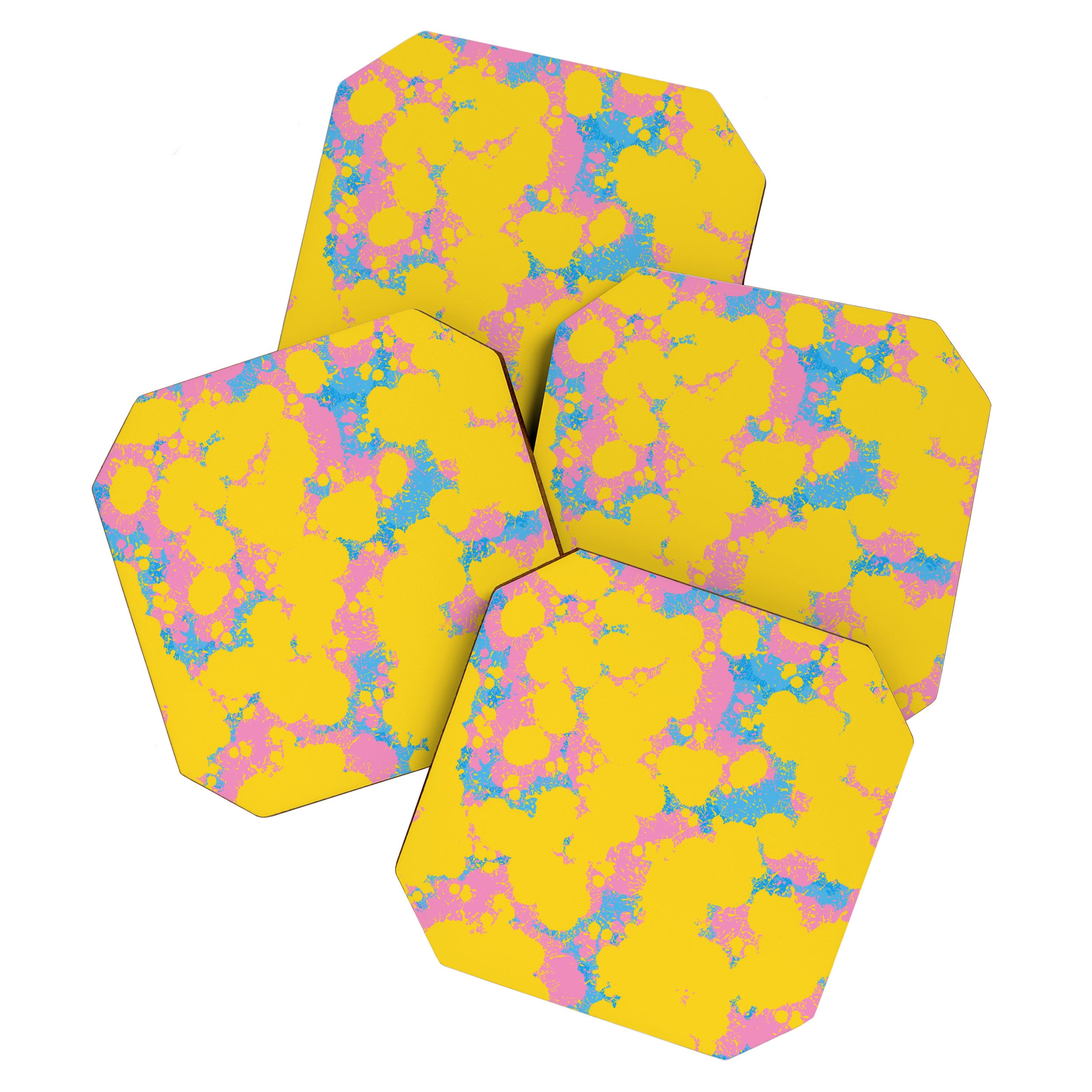 Colorful 80s Paint Spatter Fun Retro Contemporary Abstract in Pink Yellow Blue Coaster Gallery Image 1