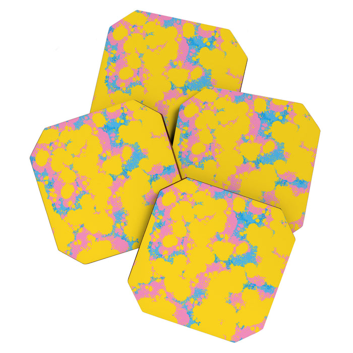 Colorful 80s Paint Spatter Fun Retro Contemporary Abstract in Pink Yellow Blue Coaster Gallery Image 1