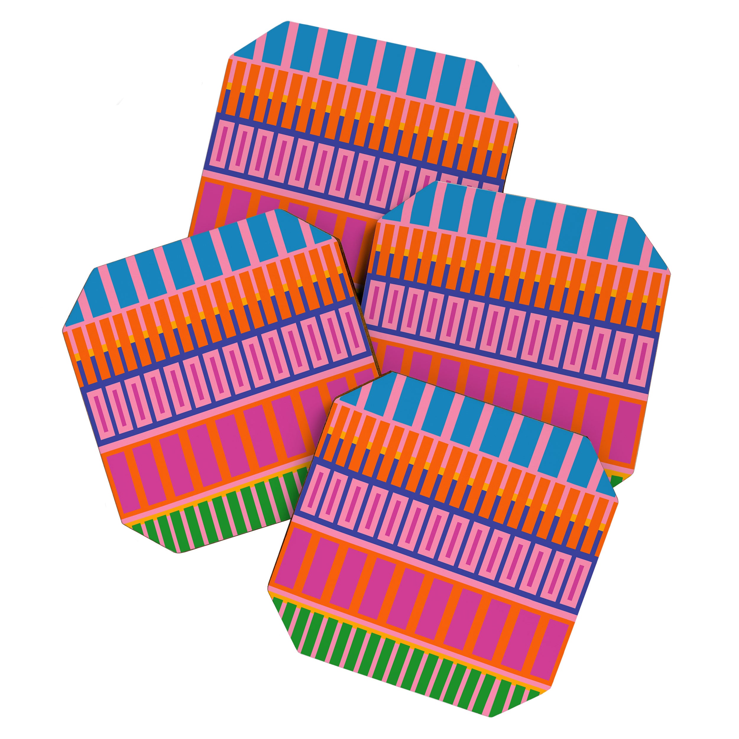 Colorful and Bold Block Stripe Pattern in Pink Orange Blue Green Coaster Gallery Image 1