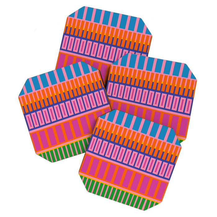 Colorful and Bold Block Stripe Pattern in Pink Orange Blue Green Coaster Gallery Image 1