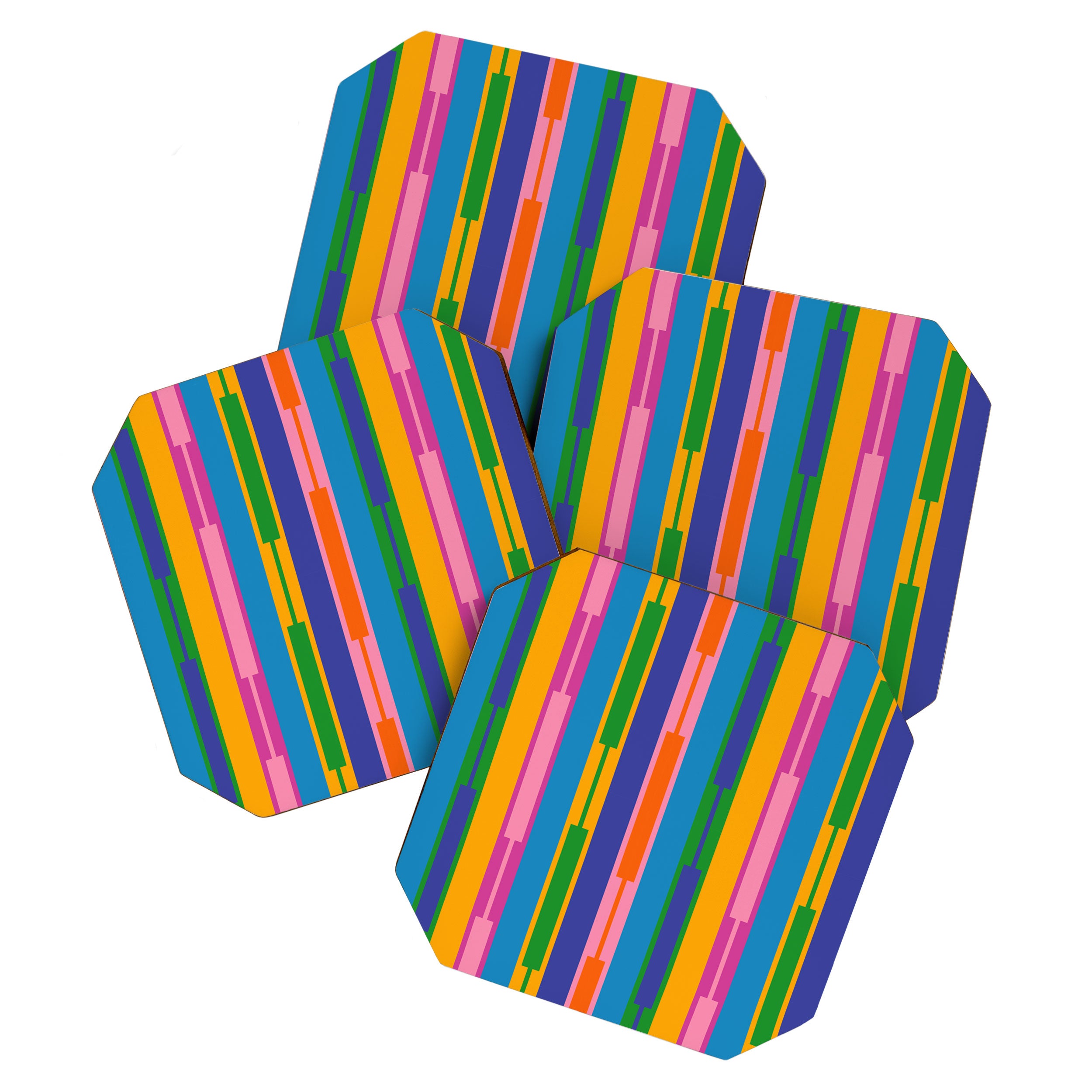 Colorful and Bold Geo Chain Geometric Color Block Stripes Vertical Pattern 2 Coaster Gallery Image 1