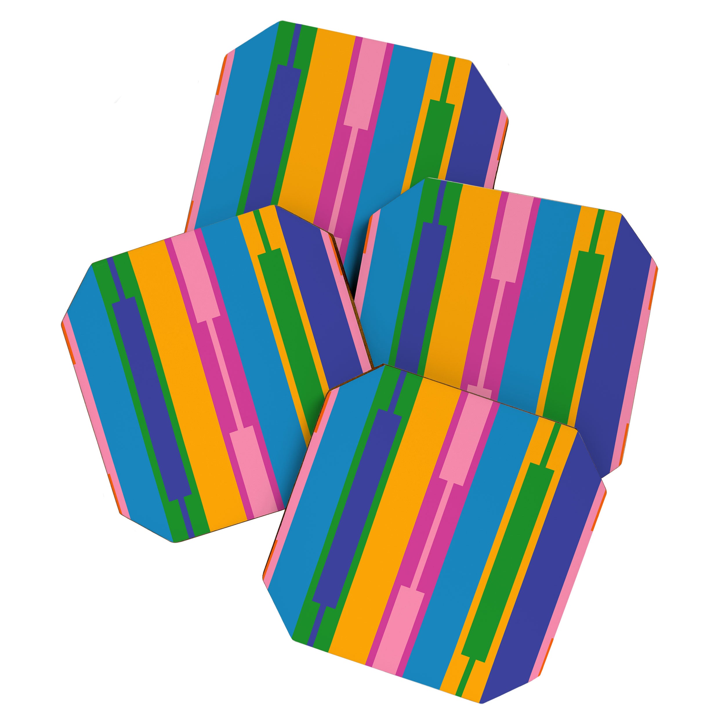 Colorful and Bold Geo Chain Geometric Color Block Stripes Vertical Pattern Coaster Gallery Image 1