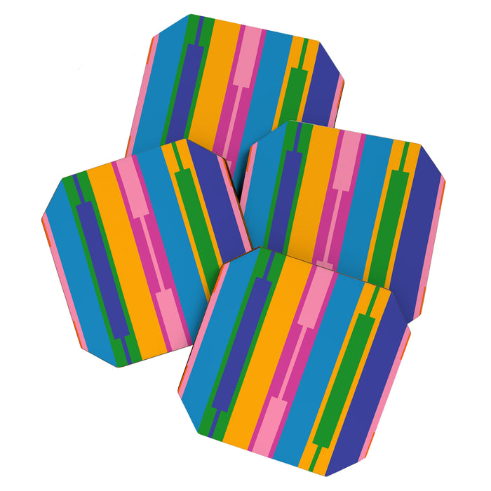 Colorful and Bold Geo Chain Geometric Color Block Stripes Vertical Pattern Coaster Gallery Image 1