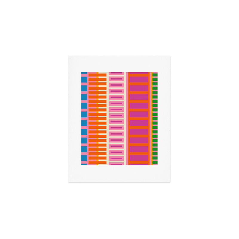 Colorful Block Stripe Bold Pattern Pink Green Orange Blue Art Print Gallery Image 1