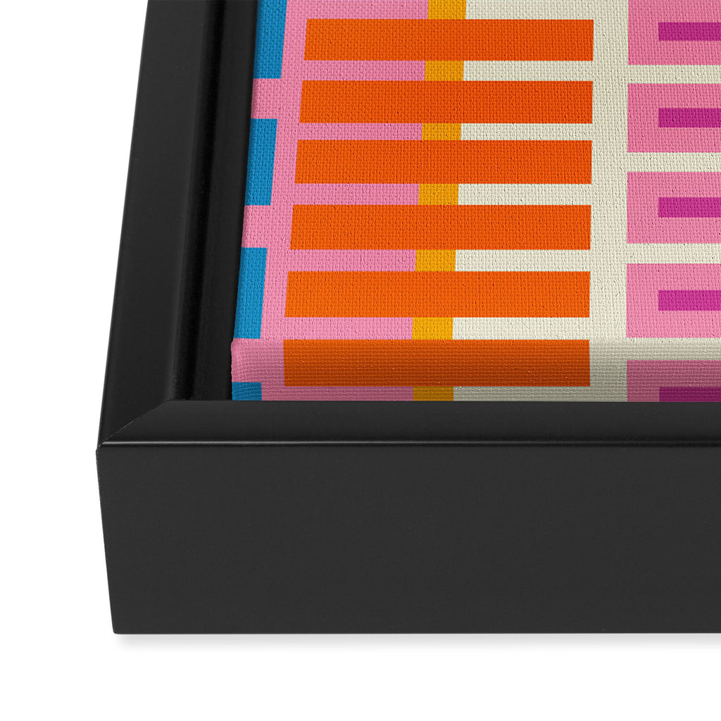 Colorful Block Stripe Bold Pattern Pink Green Orange Blue Framed Canvas Print Gallery Image 3