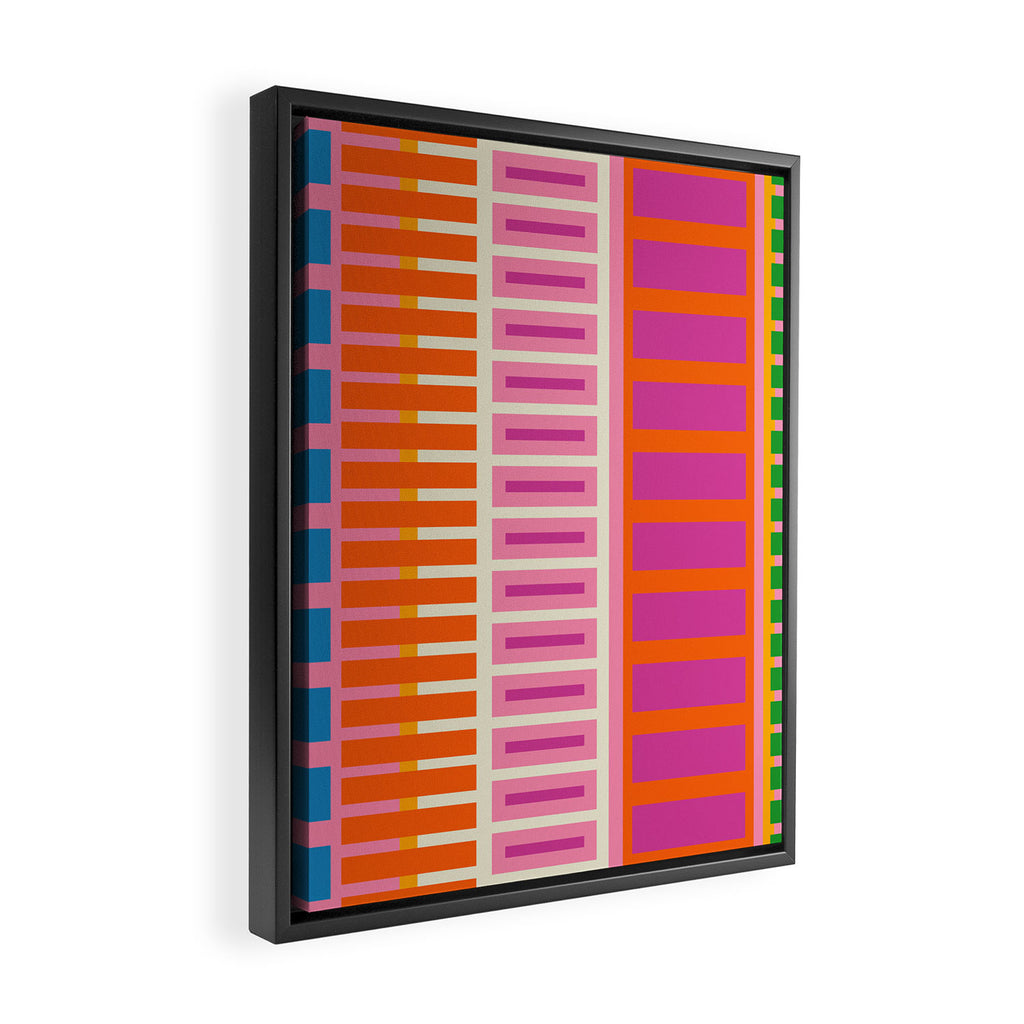 Colorful Block Stripe Bold Pattern Pink Green Orange Blue Framed Canvas Print Gallery Image 2