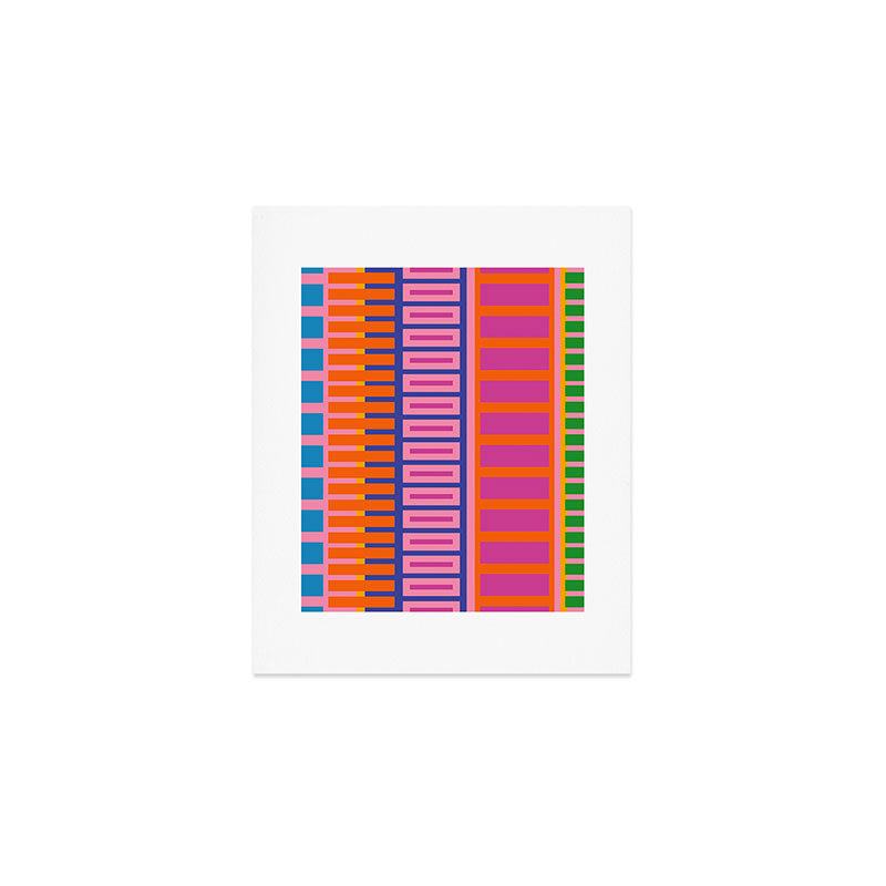 Colorful Bold Block Stripe Pattern in Pink Orange Blue Green Art Print Gallery Image 1