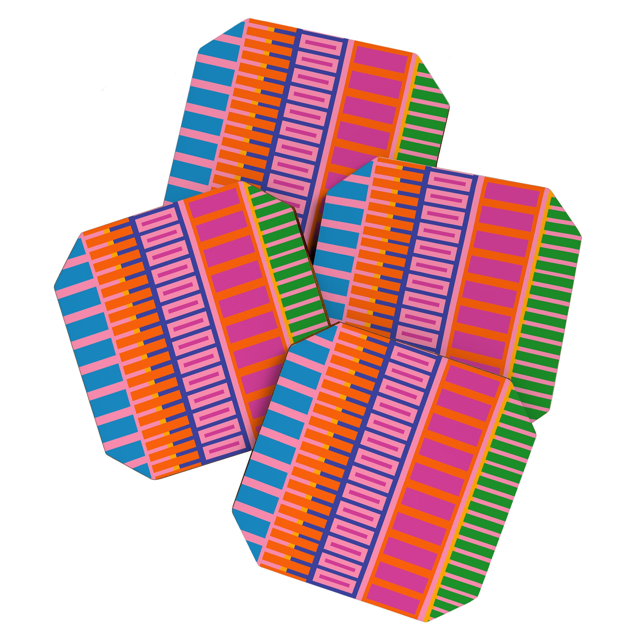 Colorful Bold Block Stripe Pattern in Pink Orange Blue Green Coaster Gallery Image 1