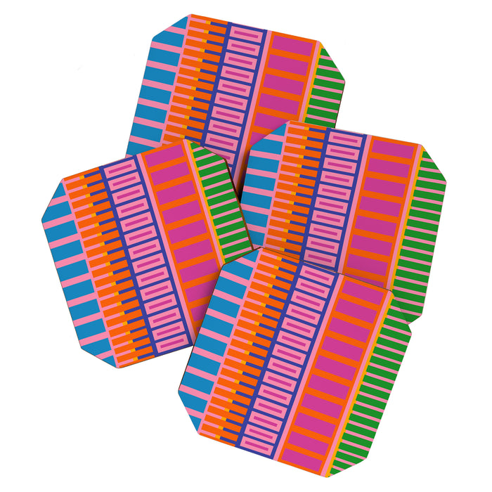 Colorful Bold Block Stripe Pattern in Pink Orange Blue Green Coaster Gallery Image 1