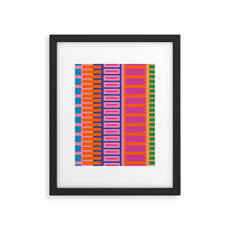 Colorful Bold Block Stripe Pattern in Pink Orange Blue Green Framed Art Print Gallery Image 6