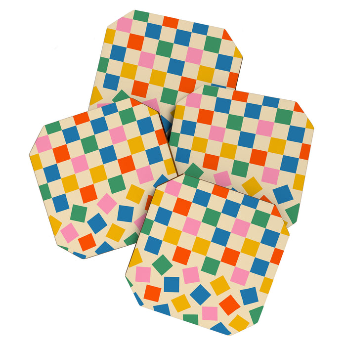 Colorful Check Shake Retro Checkered Pattern Coaster Gallery Image 1