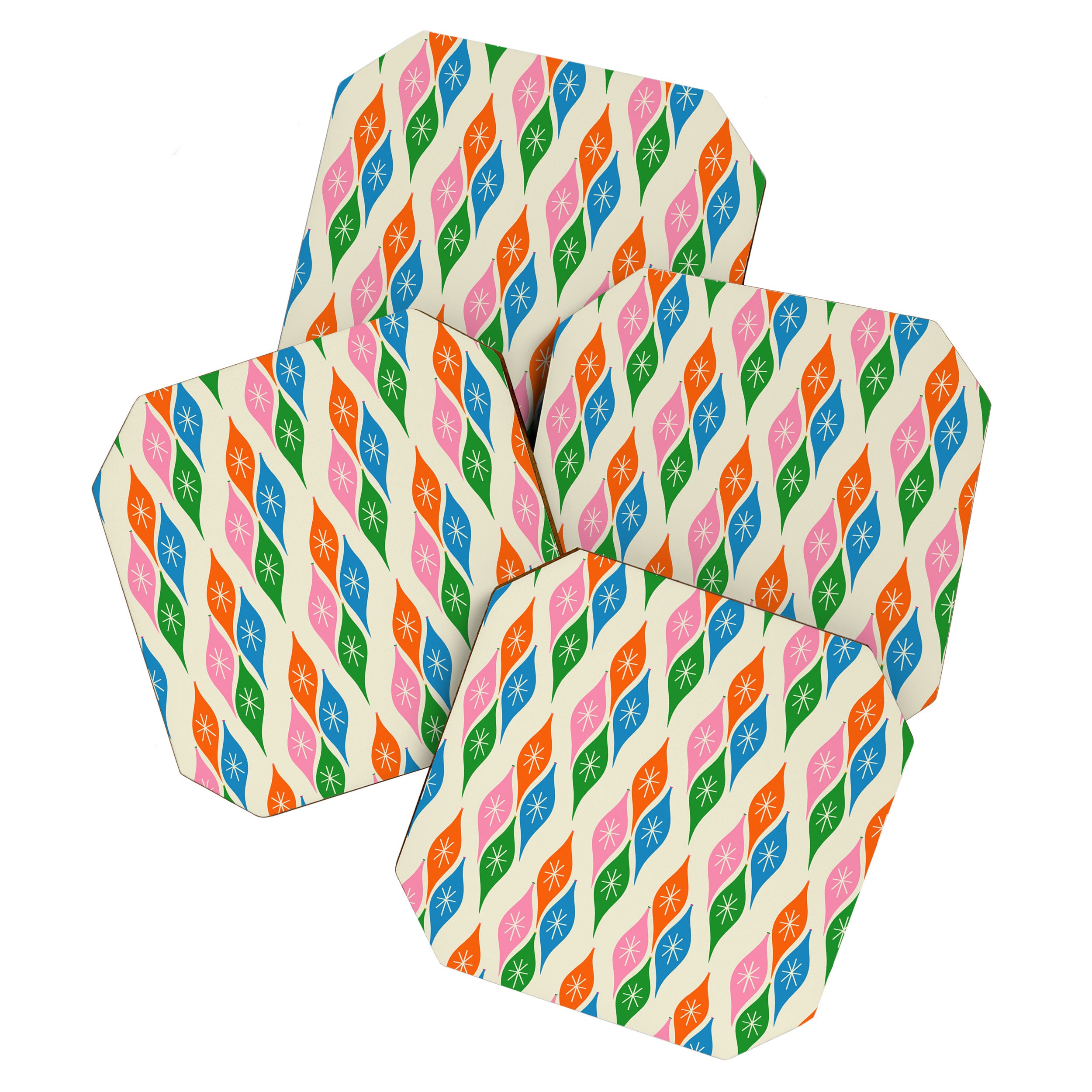 Colorful Christmas Mid Century Modern Retro Ornaments Atomic Pattern Coaster Gallery Image 1