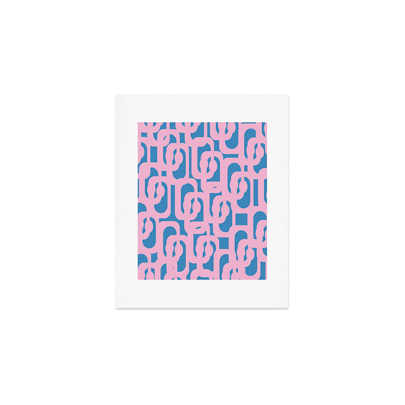Colorful Contemporary Abstract Loop Pattern in Pink and Blue Art Print Gallery Image 1