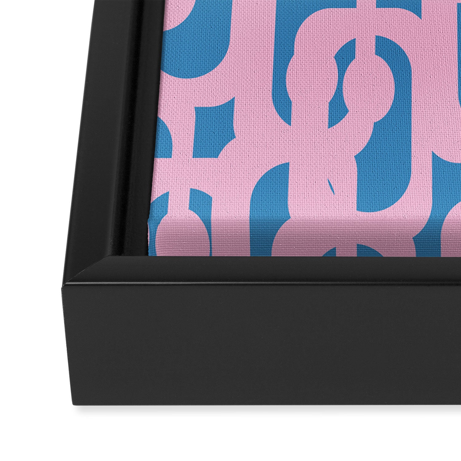 Colorful Contemporary Abstract Loop Pattern in Pink and Blue Framed Canvas Print Gallery Image 3