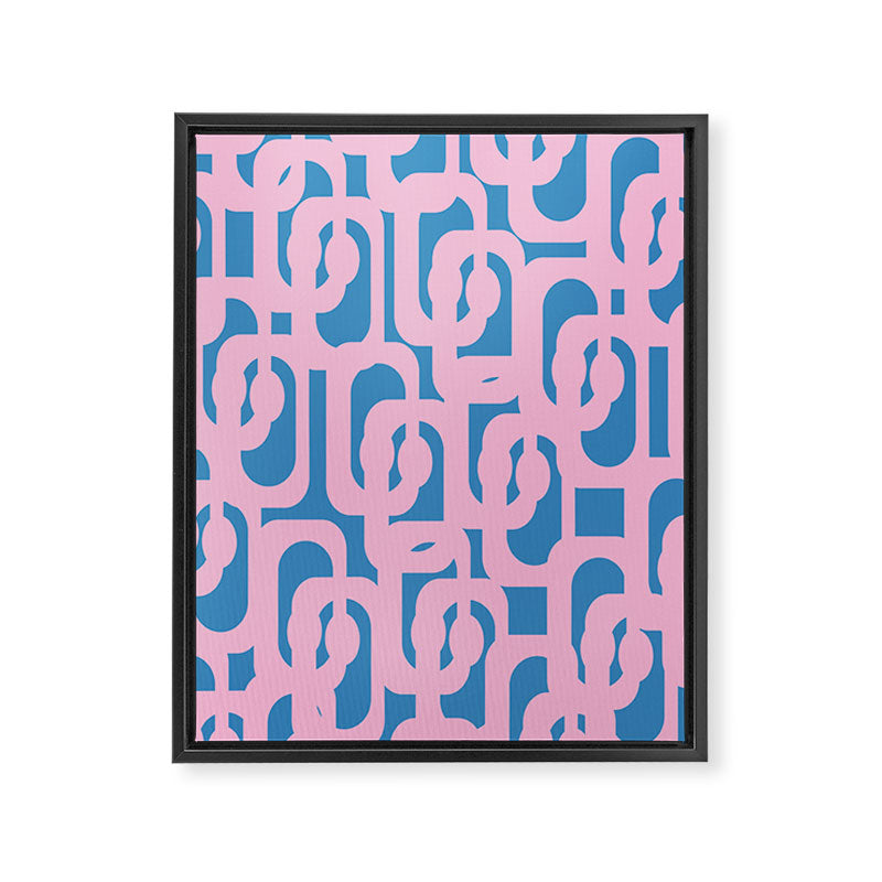 Colorful Contemporary Abstract Loop Pattern in Pink and Blue Framed Canvas Print Gallery Image 8