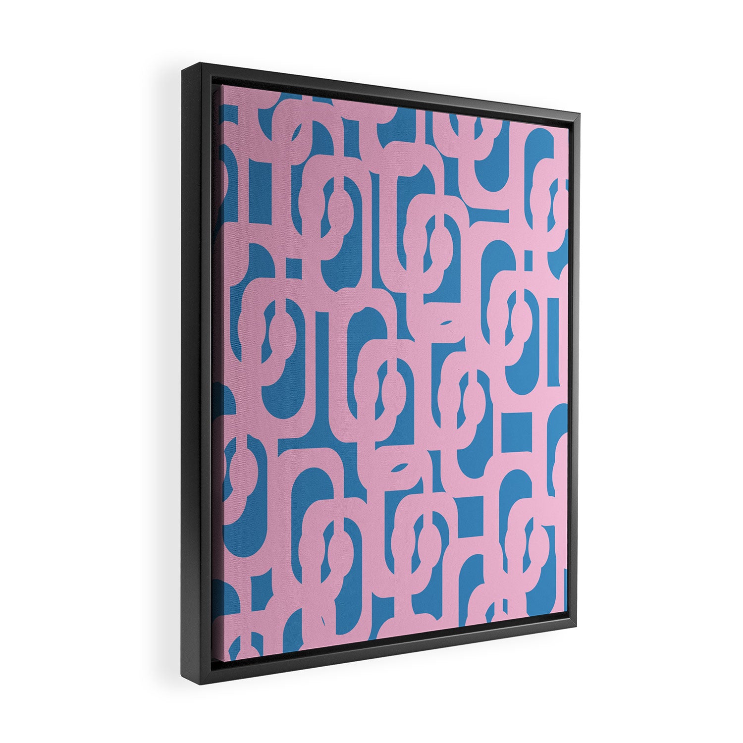 Colorful Contemporary Abstract Loop Pattern in Pink and Blue Framed Canvas Print Gallery Image 2
