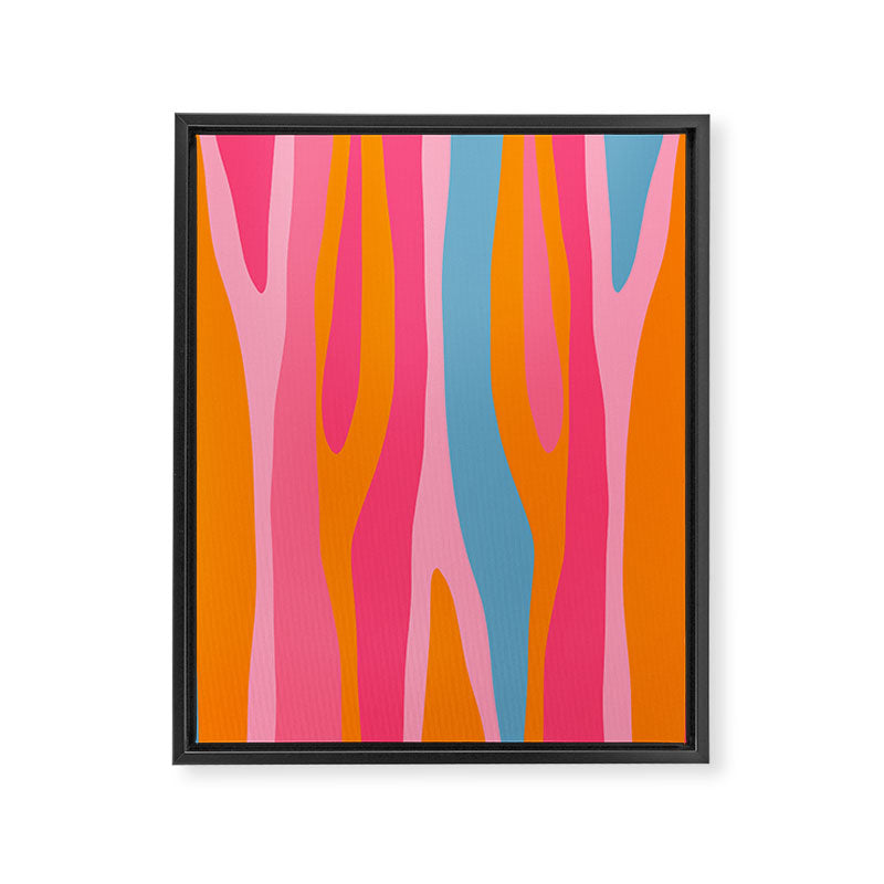 Colorful Eclectic Abstract Wild Stripes Pattern in Pink Orange Blue Framed Canvas Print Gallery Image 8
