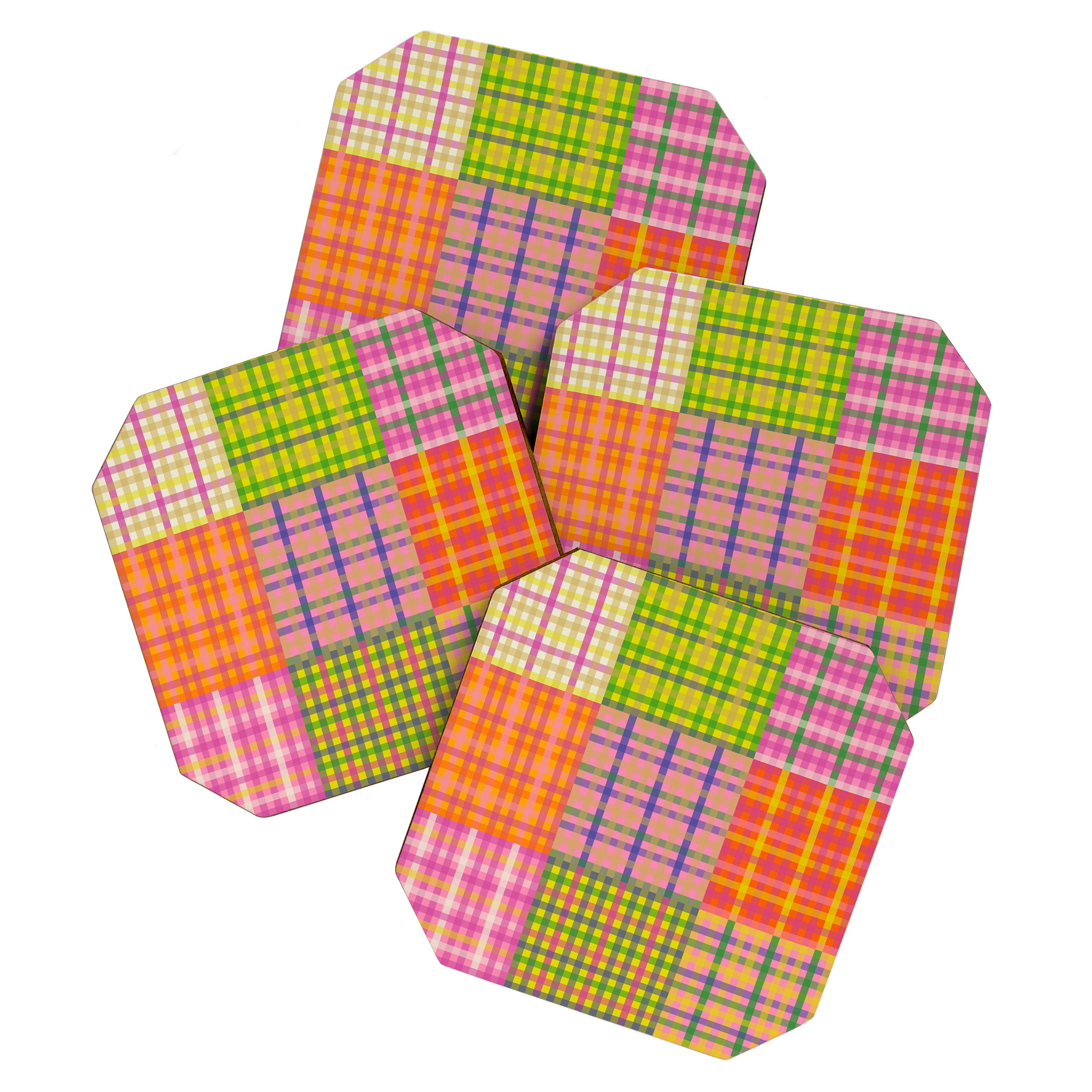 Colorful Eclectic Gingham Patchwork Pattern Coaster Gallery Image 1