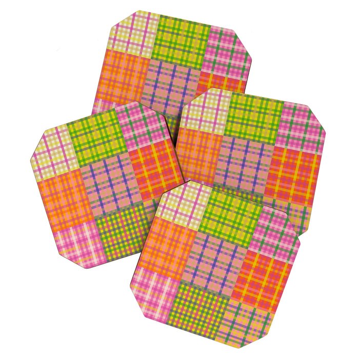 Colorful Eclectic Gingham Patchwork Pattern Coaster Gallery Image 1