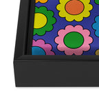 Colorful Flowers Cheerful Happy Retro Pattern on Blue Framed Canvas Print Gallery Image 3