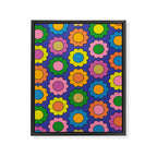 Colorful Flowers Cheerful Happy Retro Pattern on Blue Framed Canvas Print Gallery Image 8