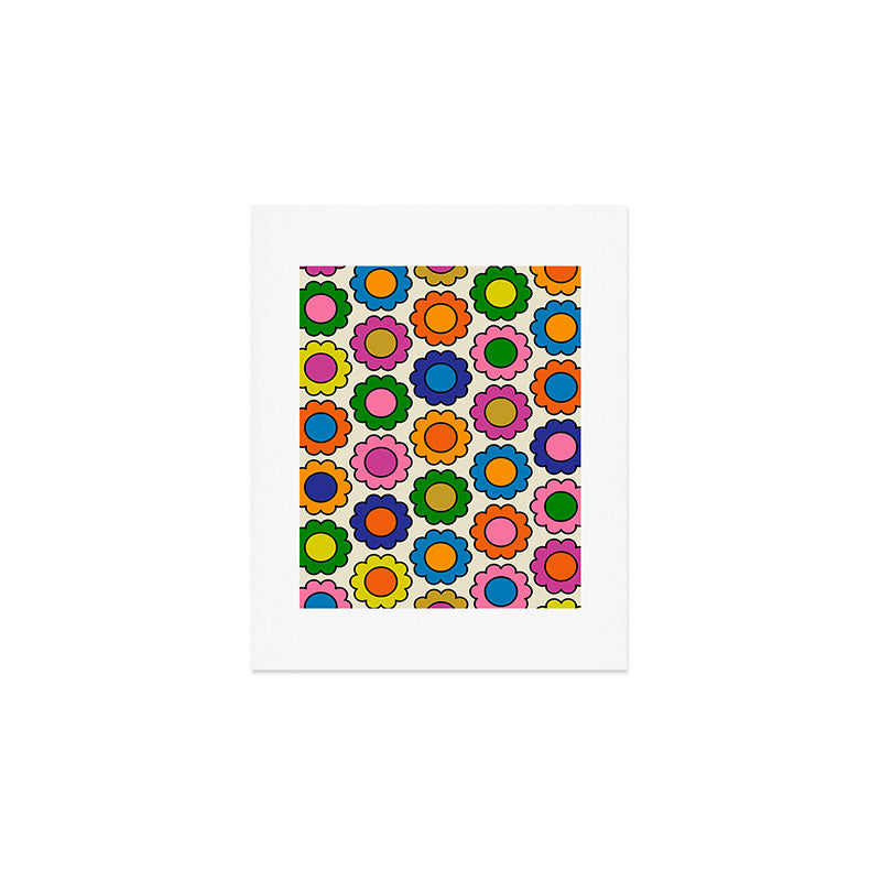 Colorful Flowers Happy Retro Pattern Art Print Gallery Image 1