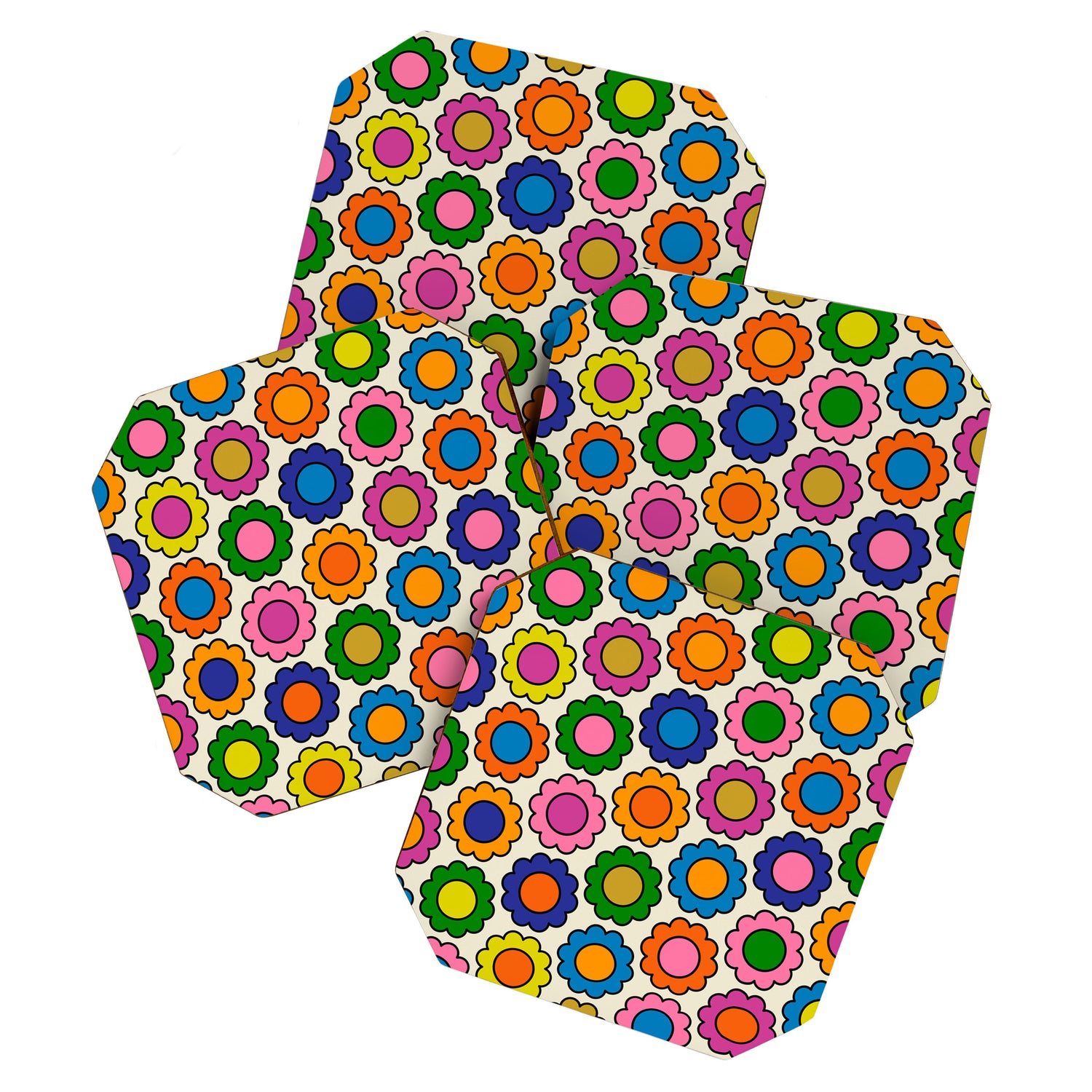 Colorful Flowers Happy Retro Pattern Coaster Gallery Image 1
