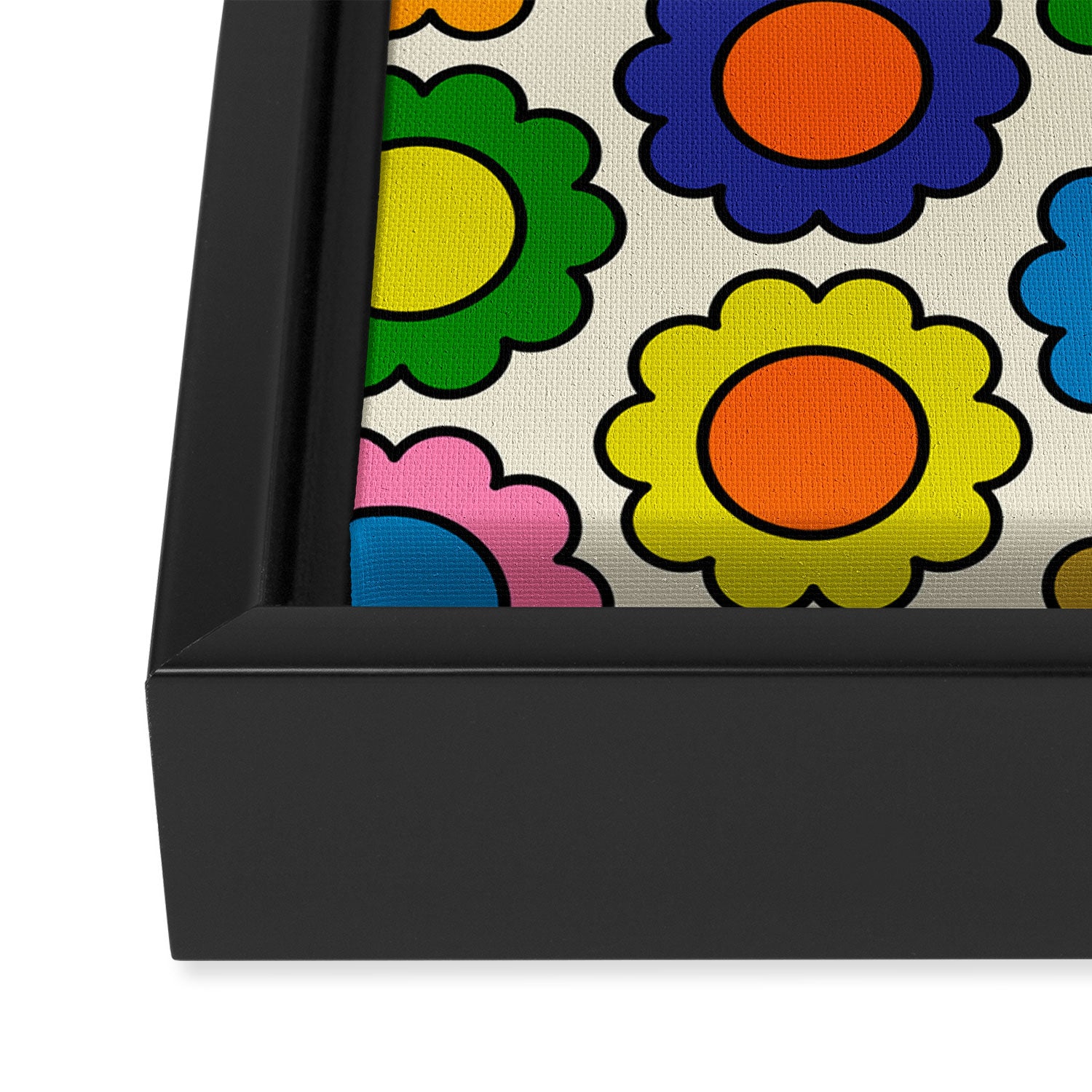 Colorful Flowers Happy Retro Pattern Framed Canvas Print Gallery Image 3