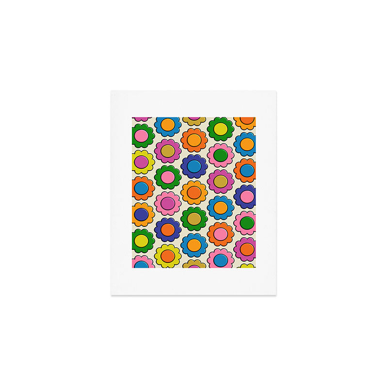 Colorful Flowers Happy Retro Plastic-Look Pattern Art Print Gallery Image 1