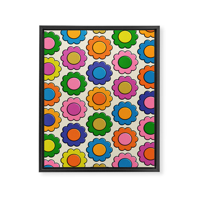 Colorful Flowers Happy Retro Plastic-Look Pattern Framed Canvas Print Gallery Image 1