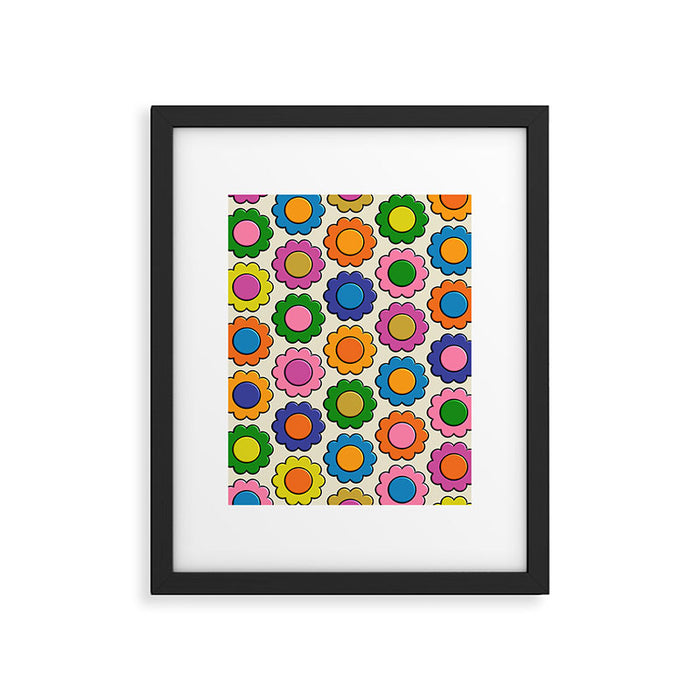 Colorful Flowers Happy Retro Plastic-Look Pattern Framed Art Print Gallery Image 1