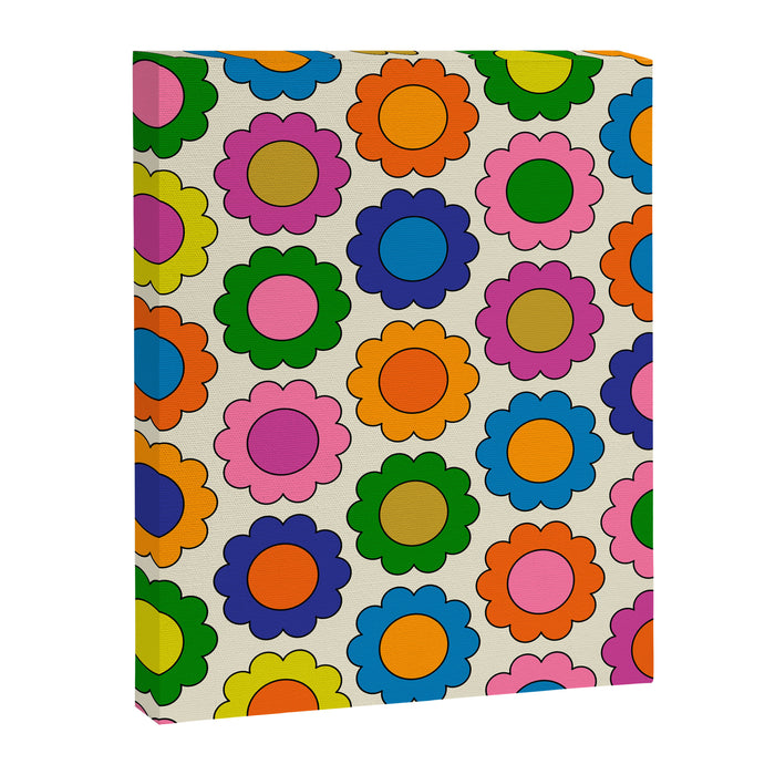 Colorful Flowers Happy Spring Retro Pattern Canvas Print Gallery Image 1