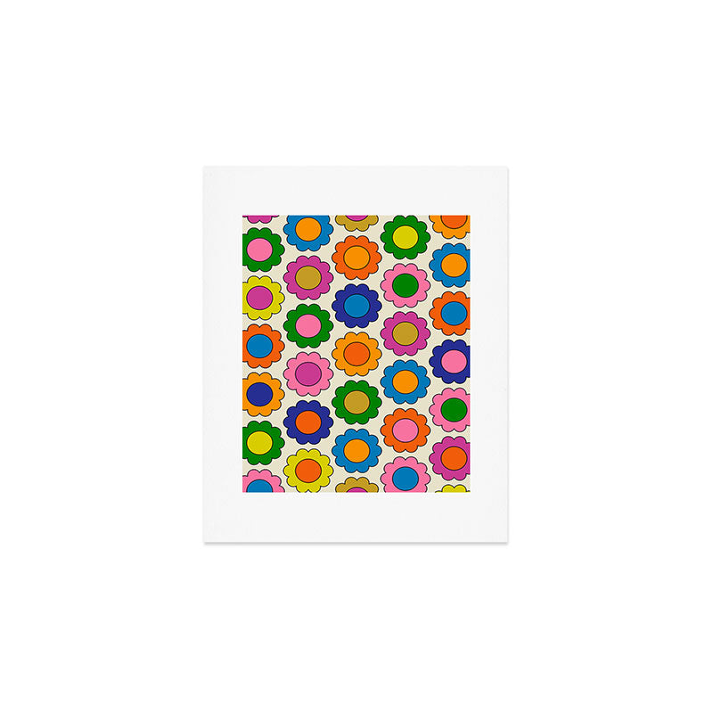 Colorful Flowers Happy Spring Retro Pattern Art Print Gallery Image 1