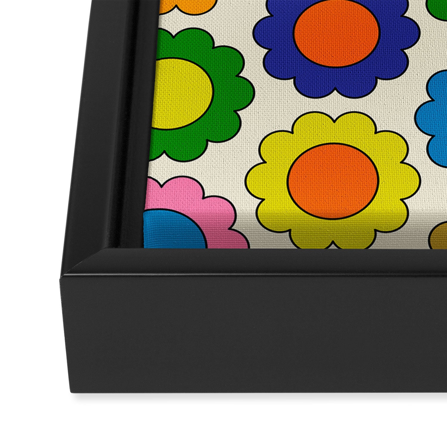 Colorful Flowers Happy Spring Retro Pattern Framed Canvas Print Gallery Image 3