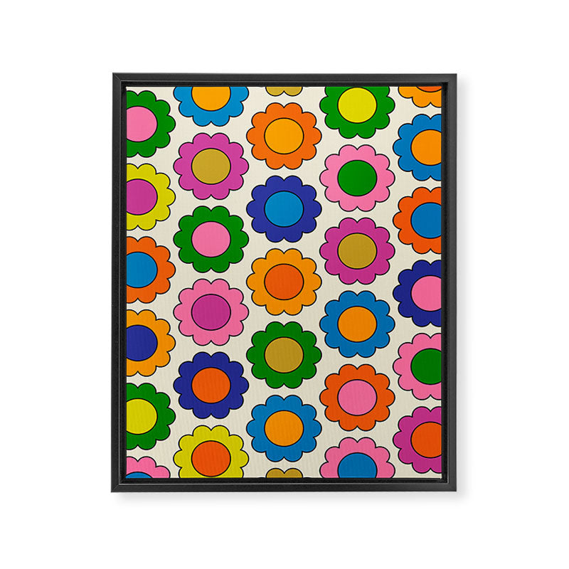 Colorful Flowers Happy Spring Retro Pattern Framed Canvas Print Gallery Image 8