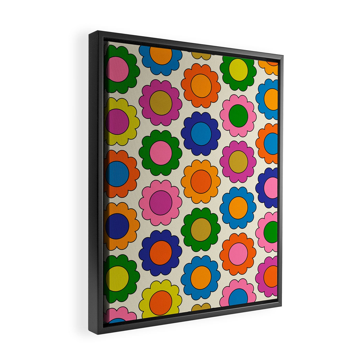 Colorful Flowers Happy Spring Retro Pattern Framed Canvas Print Gallery Image 2