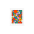 Colorful Flowers Retro 60s Aesthetic Floral Pattern on Blue Art Print Gallery Image 1