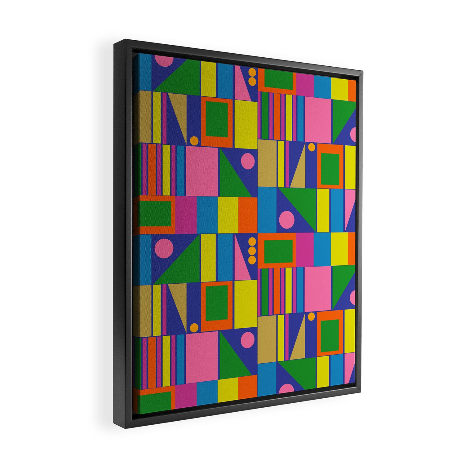 Colorful Geometric Abstract Mid Century Modtastic Retro Pattern Framed Canvas Print Gallery Image 2