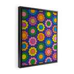 Colorful Happy Flowers Cheerful Retro Pattern on Blue Framed Canvas Print Gallery Image 2