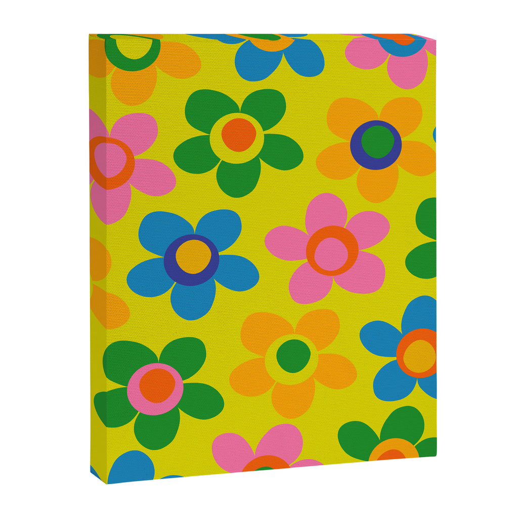 Colorful Maisie Flowers Cheerful Retro Contemporary Floral Pattern on Yellow Canvas Print Gallery Image 6