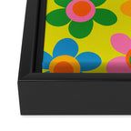 Colorful Maisie Flowers Cheerful Retro Contemporary Floral Pattern on Yellow Framed Canvas Print Gallery Image 3