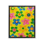 Colorful Maisie Flowers Cheerful Retro Contemporary Floral Pattern on Yellow Framed Canvas Print Gallery Image 6