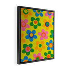 Colorful Maisie Flowers Cheerful Retro Contemporary Floral Pattern on Yellow Framed Canvas Print Gallery Image 2