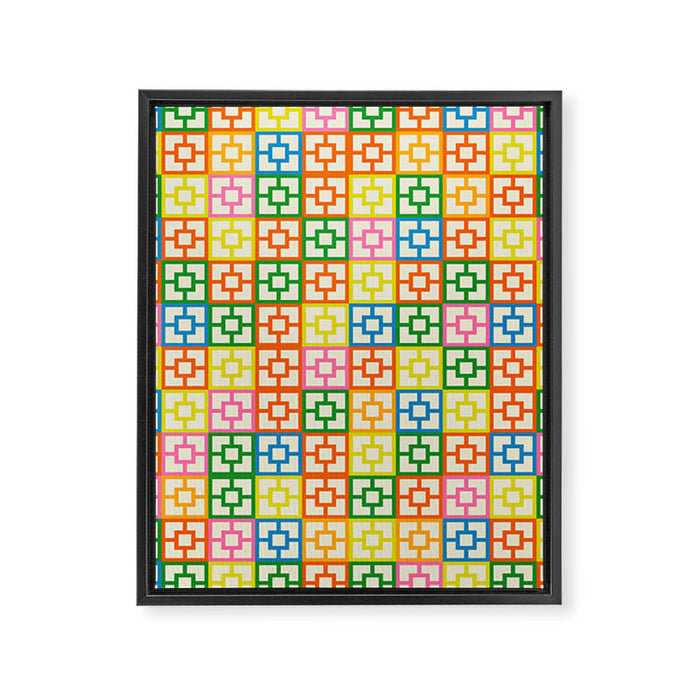 Colorful Mid Century Modern Geometric Breeze Block Pattern Framed Canvas Print Gallery Image 1