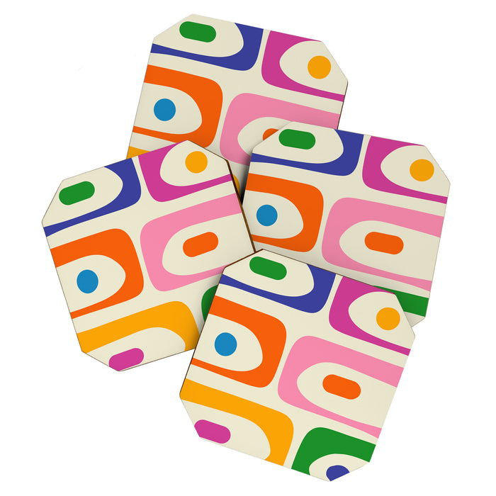Colorful Mid Century Modern Piquet Abstract Pattern  Coaster Gallery Image 1