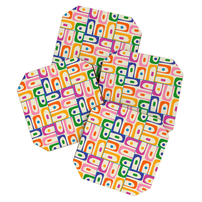Colorful Mid Century Modern Piquet Multi Abstract Pattern Coaster Gallery Image 1